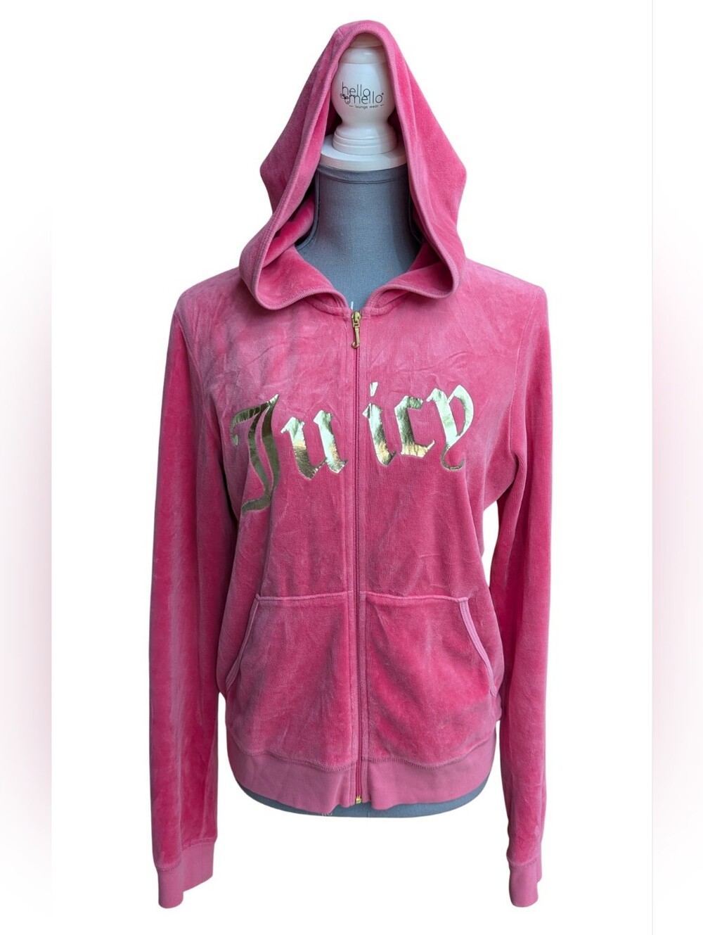Vintage Y2K Juicy Couture Pink Label Velour Zip Hoodie XL Pink Gold Foil USA